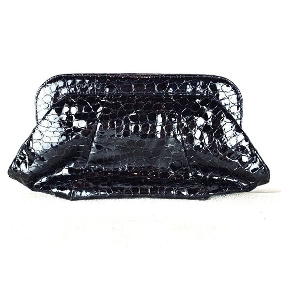 LAUREN MERKIN Croc Embossed Leather Clutch.